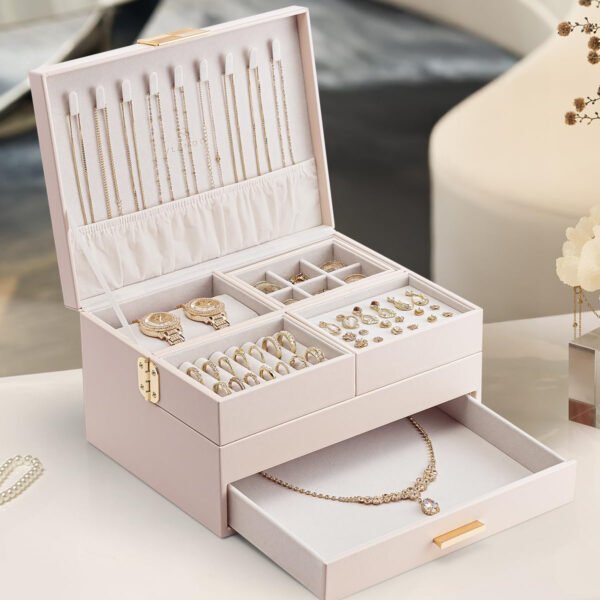 Luxury Custom Leather Jewelry Box with Lock & Rotating Organizer – Elegant Storage for Women - Image 2