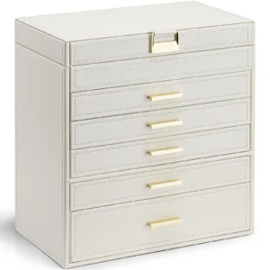 luxury 6-layer custom jewelry box organizer in cream with gold handles
