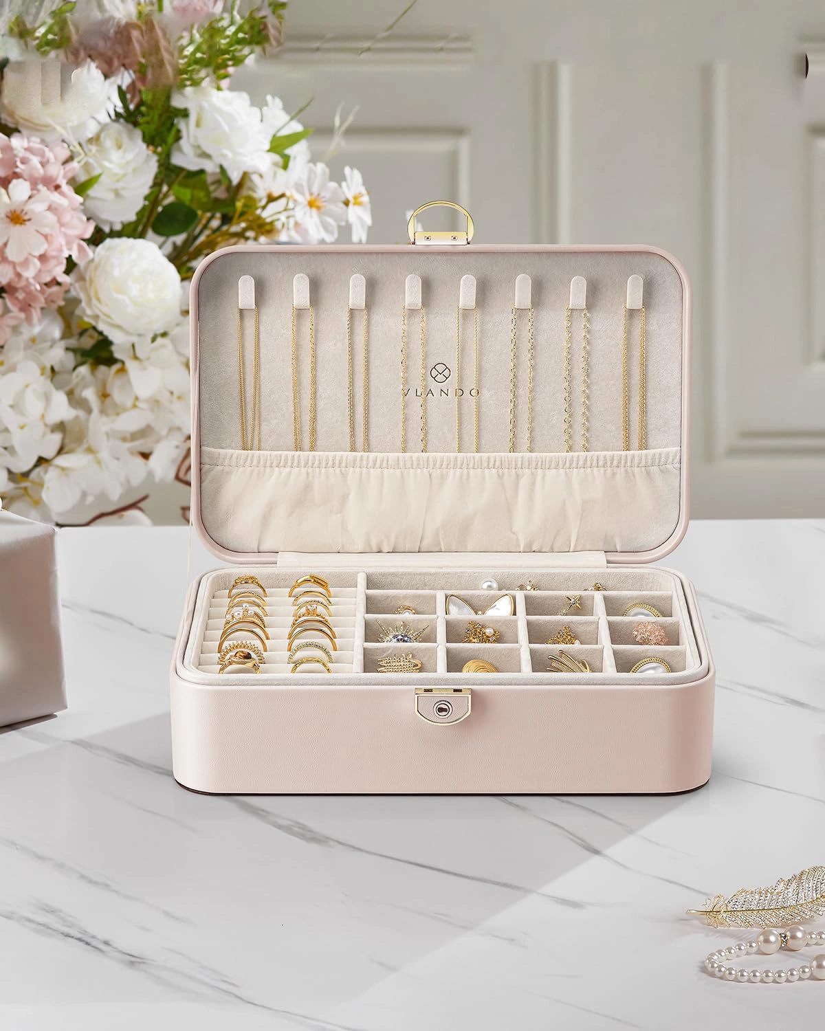 Double-Layer Jewelry Box with Lock | 10" Portable Jewelry Organizer (OEM/ODM) - Image 2