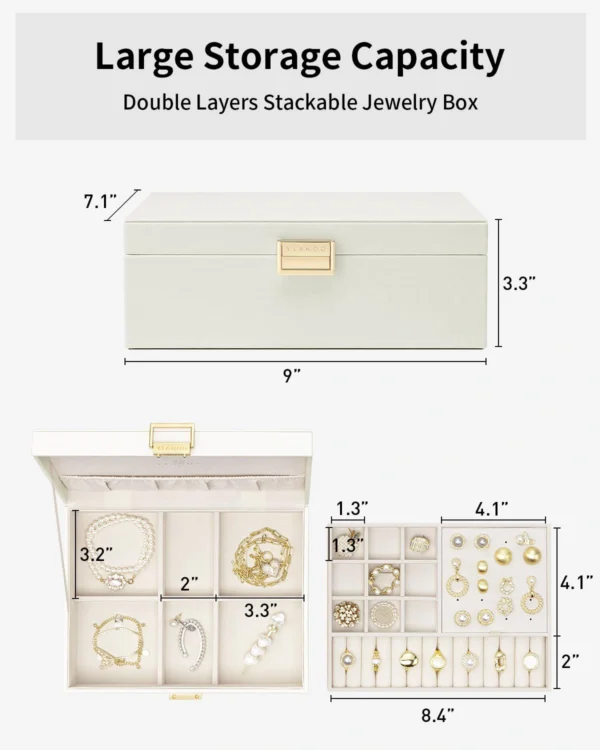 Double-Layer Luxury Jewelry Box with Lock — Stackable Trays, Velvet Lining, Custom Logo Available - Image 3