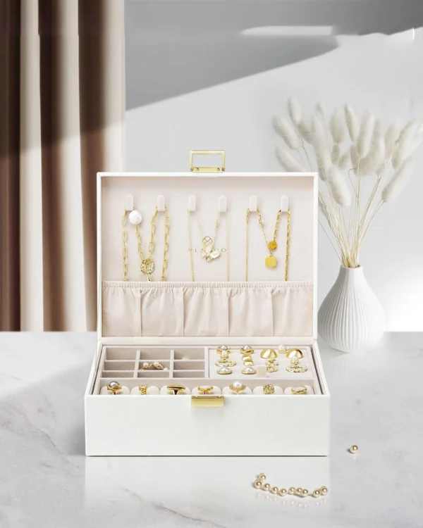 Double-Layer Luxury Jewelry Box with Lock — Stackable Trays, Velvet Lining, Custom Logo Available - Image 4
