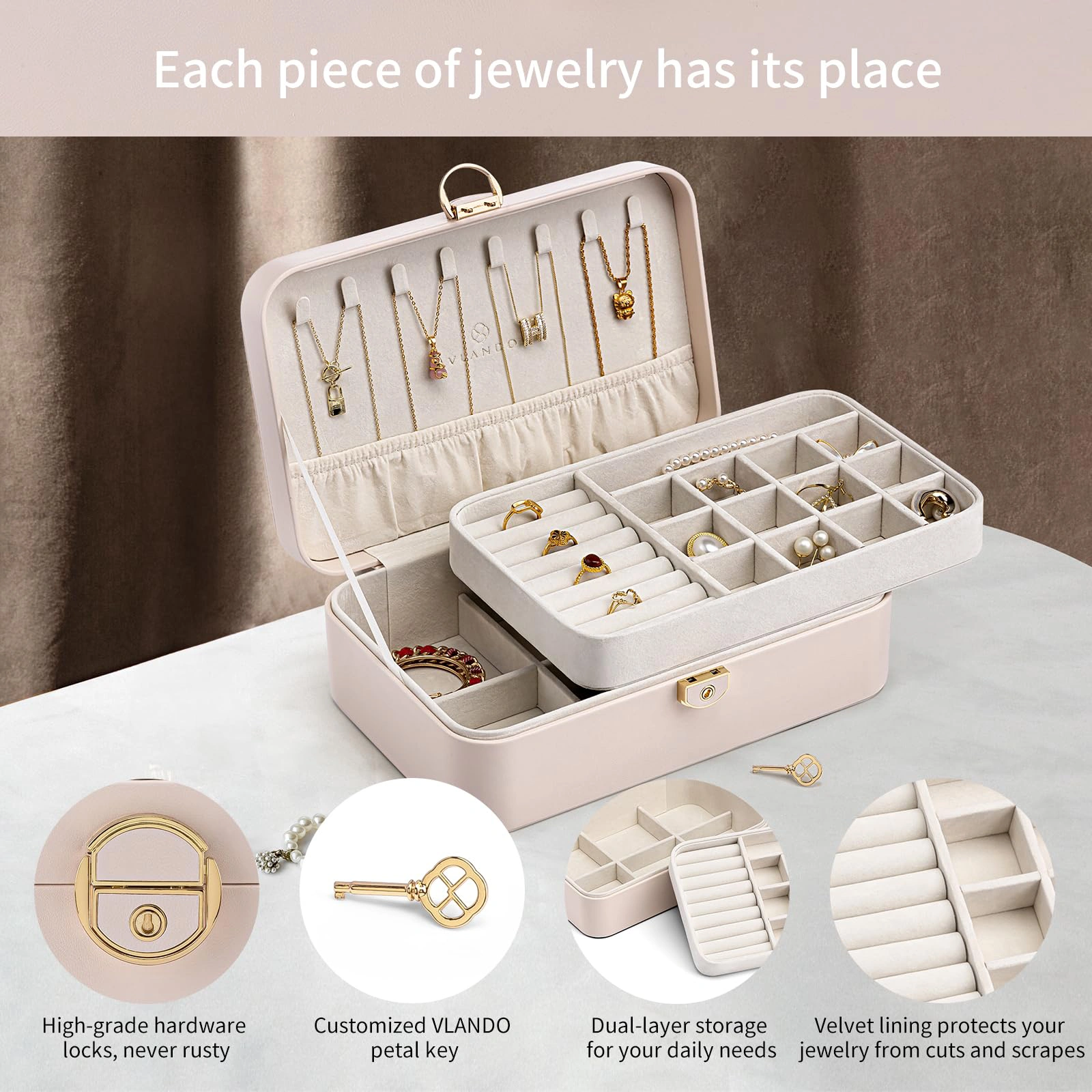 Double-Layer Jewelry Box with Lock | 10" Portable Jewelry Organizer (OEM/ODM) - Image 4