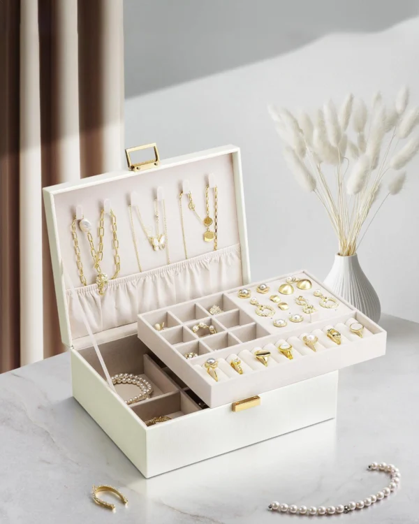 Double-Layer Luxury Jewelry Box with Lock — Stackable Trays, Velvet Lining, Custom Logo Available - Image 5