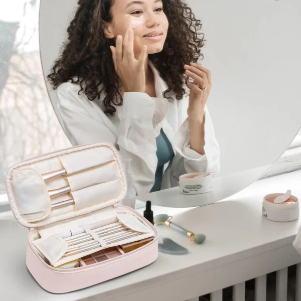 Portable Travel Makeup Bag – Waterproof PU Leather Cosmetic Organizer with Brush Holder (OEM/ODM) - Image 5