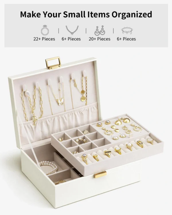 Double-Layer Luxury Jewelry Box with Lock — Stackable Trays, Velvet Lining, Custom Logo Available - Image 6