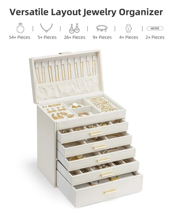 high-end jewelry box open view with necklace hooks and velvet trays