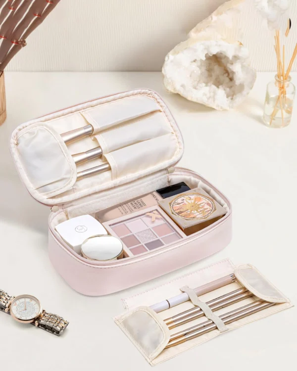 Portable Travel Makeup Bag – Waterproof PU Leather Cosmetic Organizer with Brush Holder (OEM/ODM) - Image 6